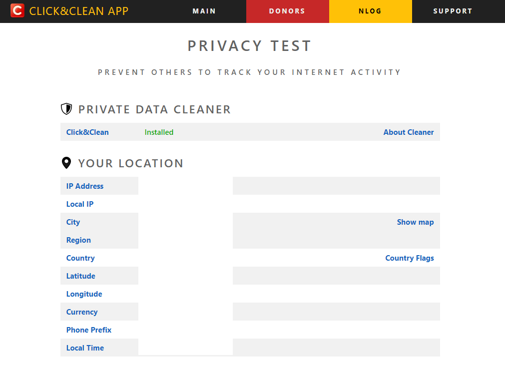 running a privacy test for browser through the Click&Clean website