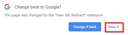 allow New Tab Redirect to control new tabs in Chrome