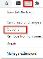 accessing New Tab Redirect options