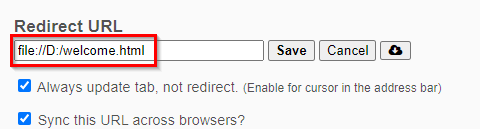 adding a local file as custom URL in New Tab Redirect