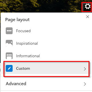 changing page layout settings for the new tab page in Microsoft Edge