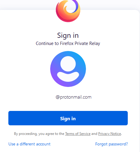 sign in to Firefox Relay