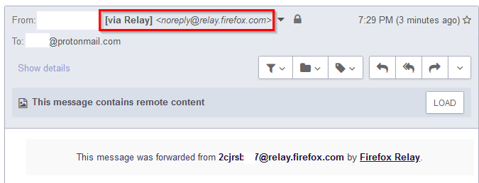 email message that was forwarded by a relay alias from Firefox Relay