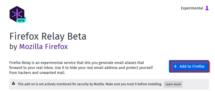 installing the Firefox Relay add-on