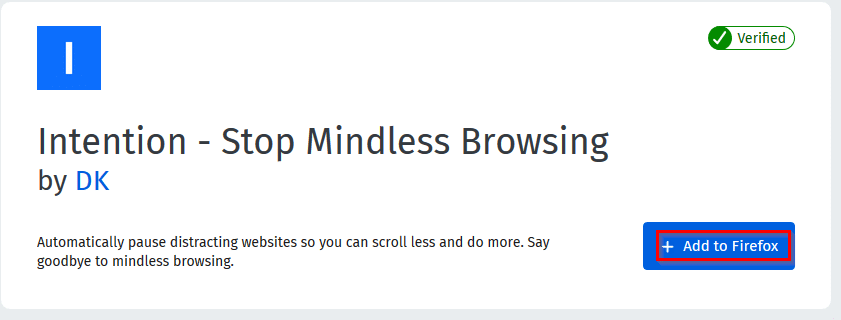 installing Intention - Stop Mindless Browsing add-on in Firefox