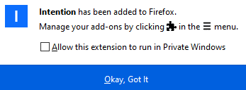 enabling private window access for Intention - Stop Mindless Browsing add-on
