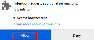 enable browser tabs access for using Intention - Stop Mindless Browsing add-on