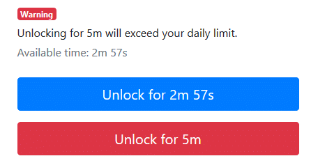 unlocking sites when daily limit is to be exceeded in Intention - Stop Mindless Browsing add-on