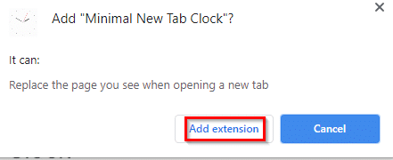 allowing installation of Minimal New Tab Clock Chrome add-on