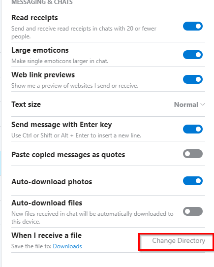changing the download folder for Skype