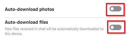 disabling auto-downloading of photos and files in Skype