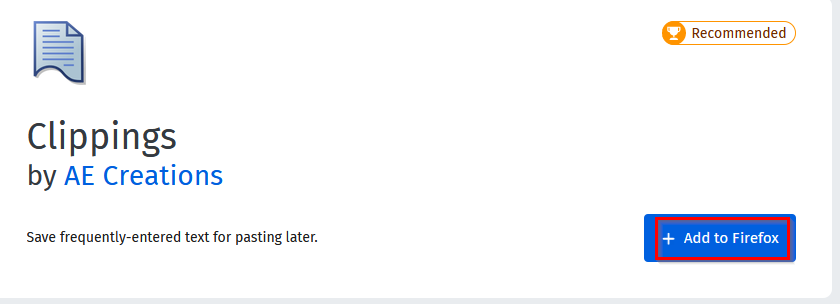 installing the Clippings add-on in Firefox