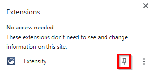 pinning Extensity next to Chrome address bar