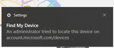 notification received on the enabled device about Find My Device