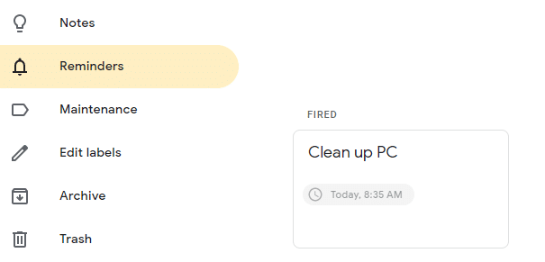 notes with triggered reminders in Google Keep