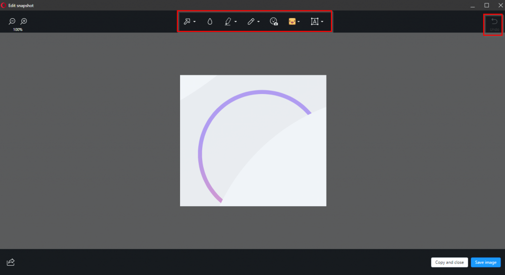 editing screenshots in the Opera snapshot tool