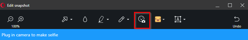 Selfies option in the Opera snapshot tool