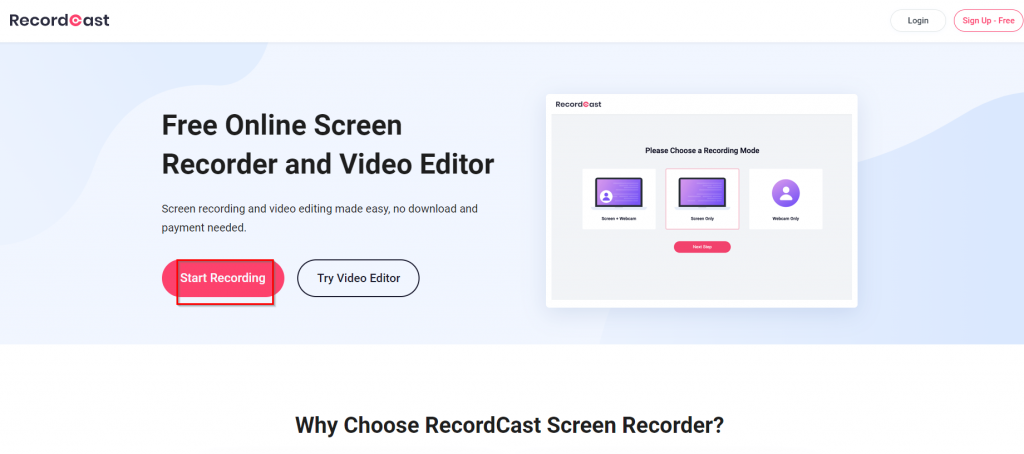 RecordCast free screen recorder