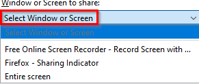 selecting the entire screen option using RecordCast