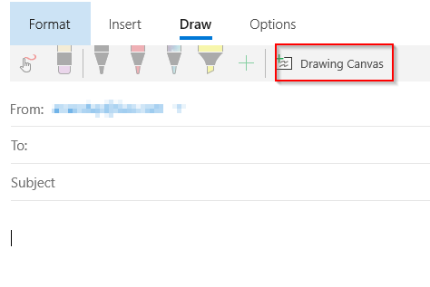 using drawing canvas in Windows 10 Mail app 