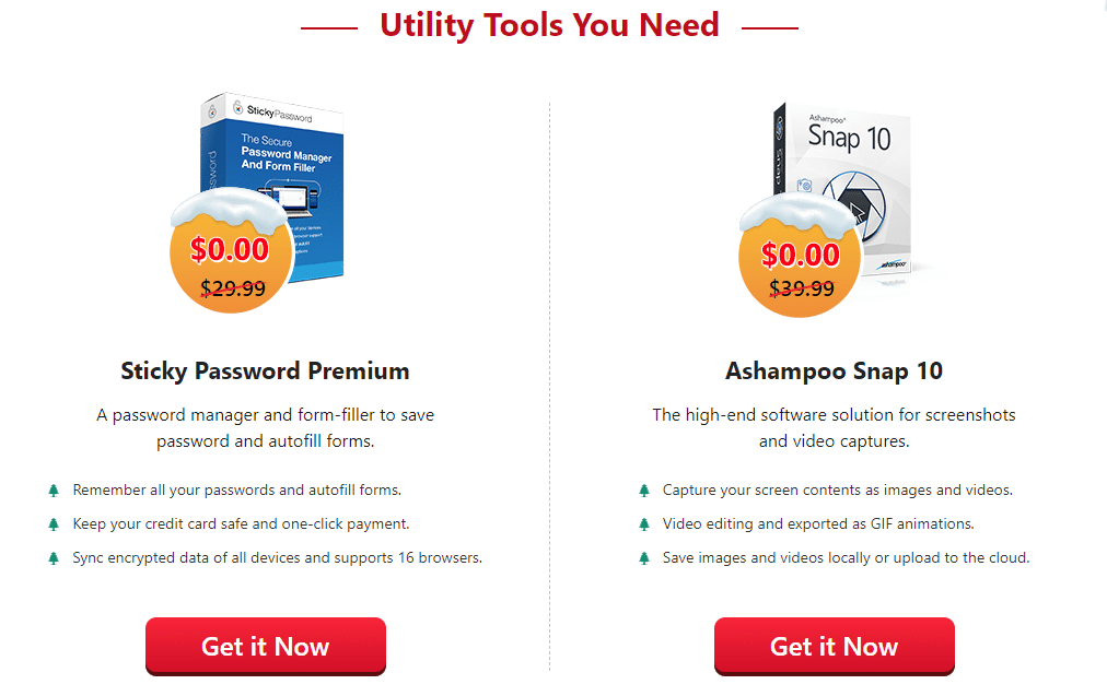 Sticky Password Premium and Ashampoo Snap 10 Christmas 2020 giveaway