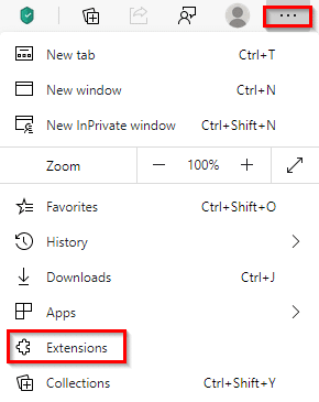 accessing extension settings in Microsoft Edge