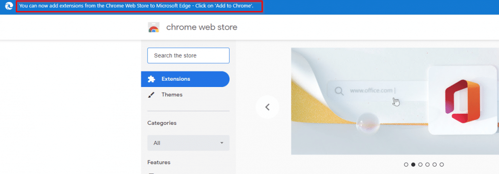 accessing chrome web store in Microsoft Edge browser