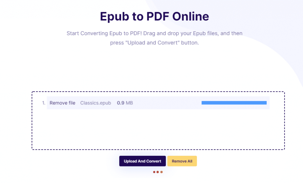 Converting EPUB files to PDF using the online converter