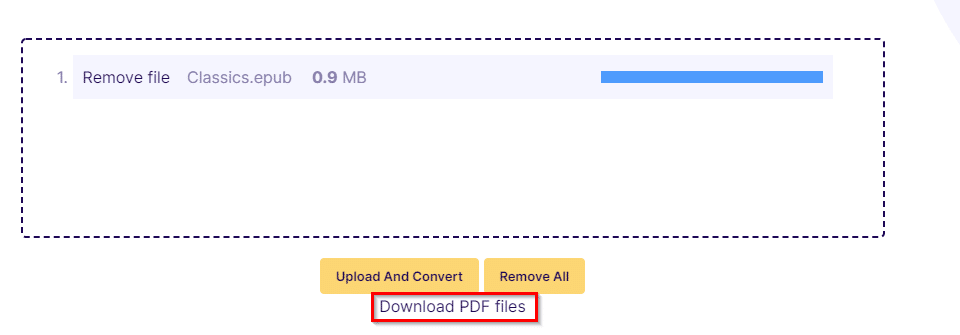 download link for converted PDF file generated using Epub to PDF Online converter