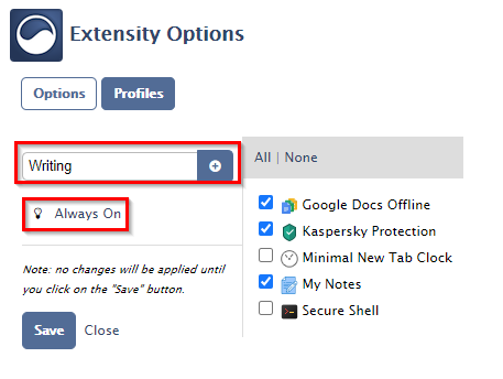 creating a new profile in Extensity