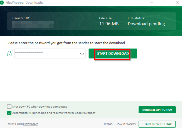 enter the password to access the files to be downloaded using FileWhopper