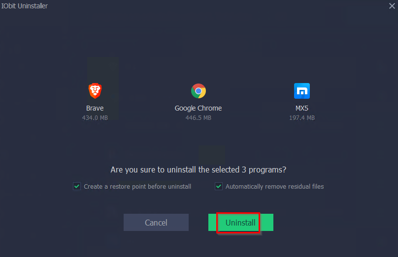 finalizing the uninstallation of selected programs using IObit Uninstaller Pro