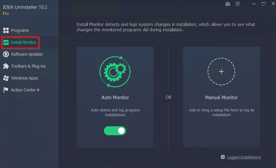 Enabling the install monitor feature in IObit Uninstaller Pro