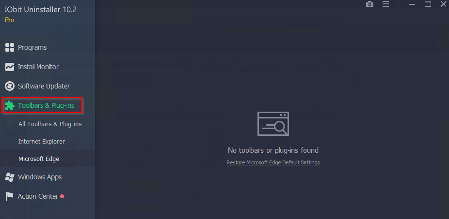 Manage toolbar and browser add-ons in IObit Uninstaller Pro