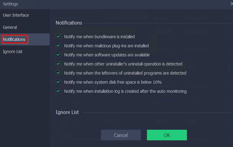 changing notification settings in IObit Uninstaller Pro