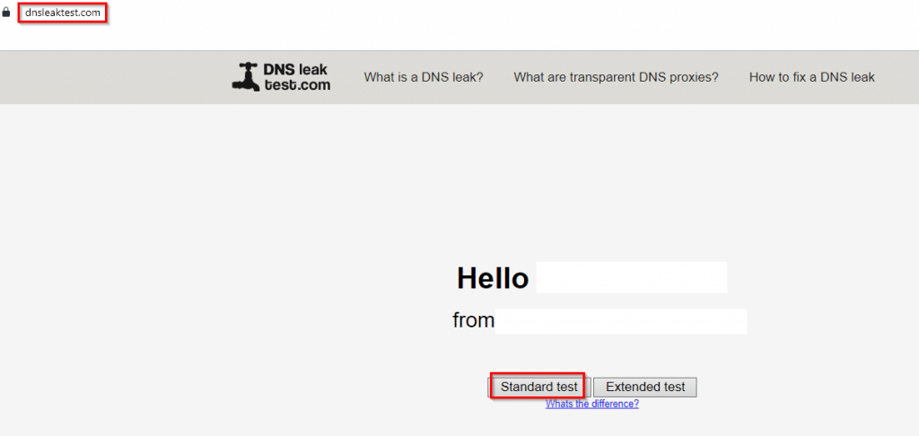 performing a standard DNS leak test to check for DNS-over-HTTPS