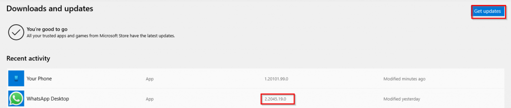 updating WhatsApp Desktop app from Microsoft Store