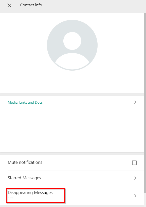 accessing disappearing messages settings in WhatsApp Desktop app