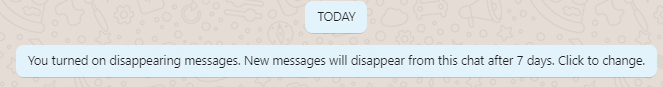 notification about disappearing messages turned on