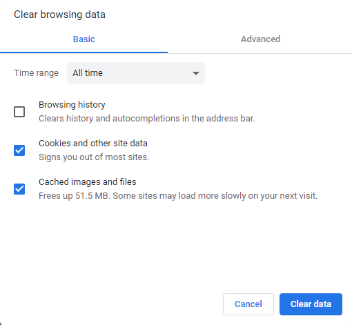 choosing what to delete in Chrome