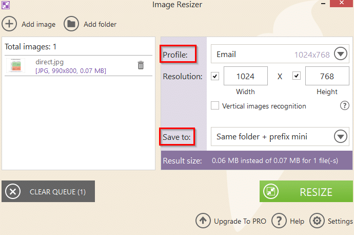 various resizing options in Image Resizer