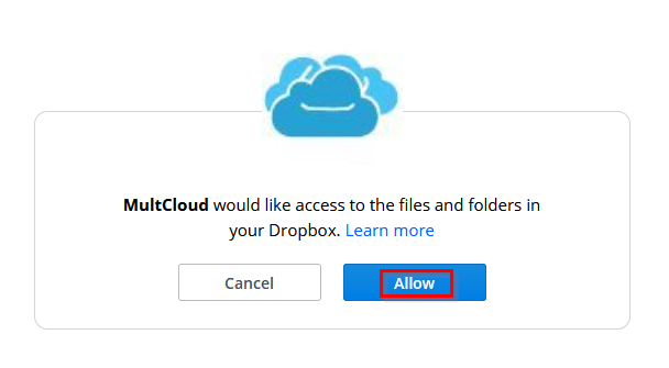 linking Dropbox to MultCloud 