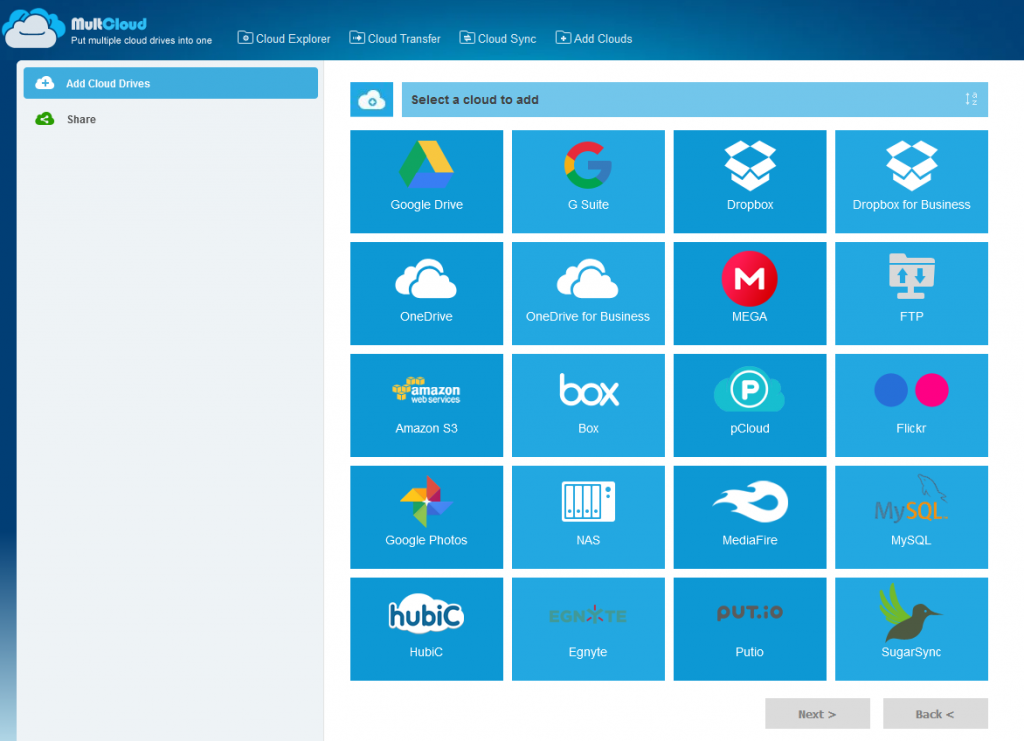 various cloud services that are supported by MultCloud 