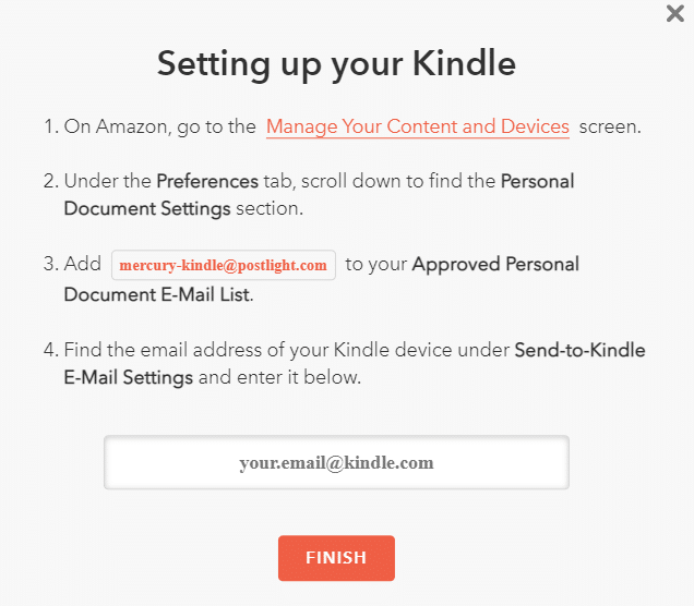 Kindle setup for Mercury Reader