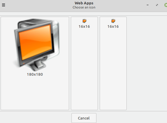 choosing an icon for Web Apps in Linux Mint 20.1