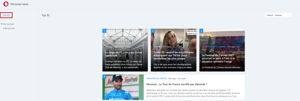 Top 50 news content in Opera News