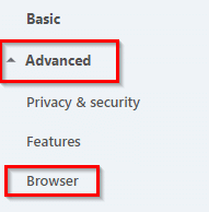 accessing browser settings in opera