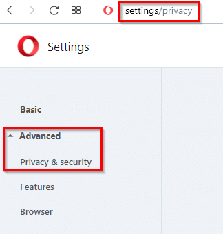 accessing opera privacy settings