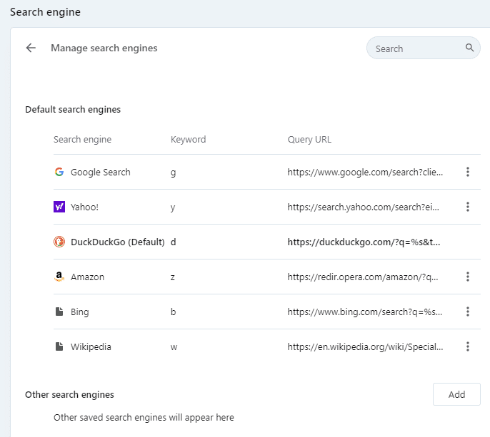 adding and editing search engines in opera