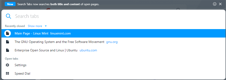 search tabs feature in opera to search from open tabs